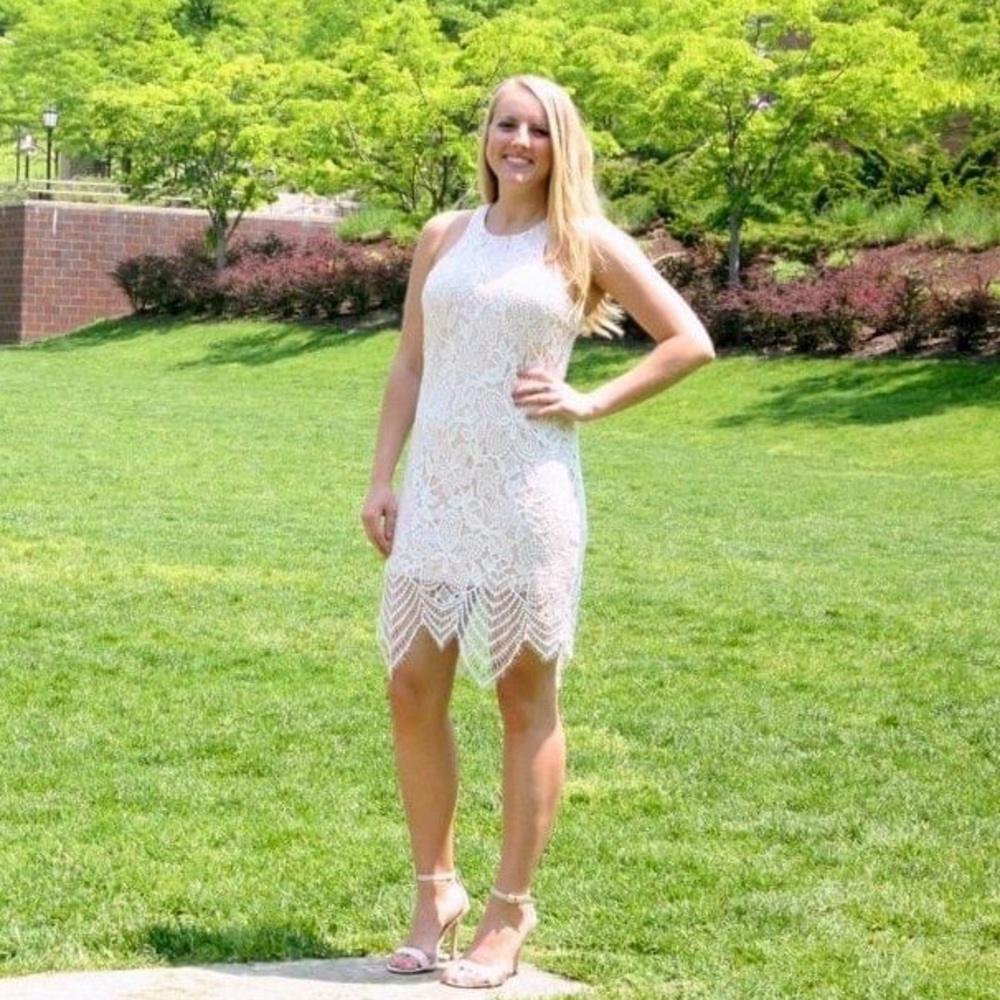 Express off white lace dress with beige slit!